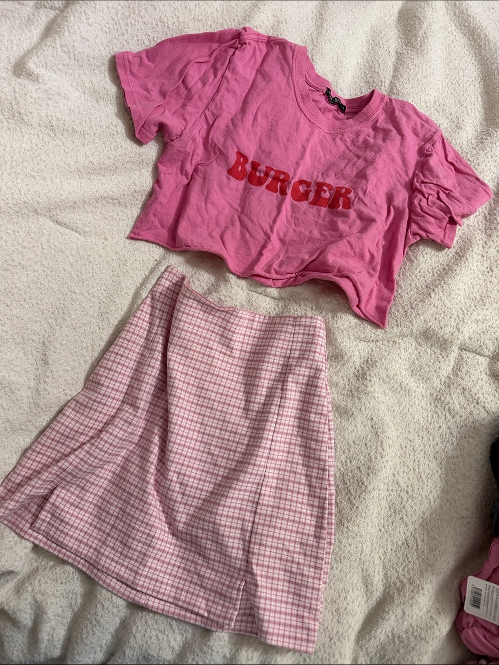 Nastygal cropped burger top and brandy melville plaid high waist skirt